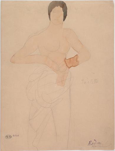 TOILETTE, FEMME, AU TORSE NU, MAINTENANT UN VETEMENT A LA TAILLE