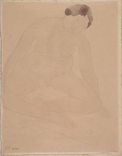 FEMME NUE ASSISE EN TAILLEUR ET DE FACE