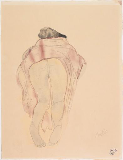 FEMME A QUATRE PATTES VUE DE DOS ET LE VETEMENT RELEVE JUSQU'A LA TAILLE