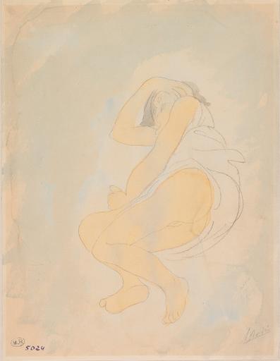 FEMME ALLONGEE ET REPLIEE SUR LE COTE, LE VETEMENT RELEVE JUSQU'A LA TAILLE