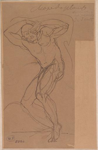 CHAPE DE PLOMB, HOMME NU, LES MAINS AU VISAGE