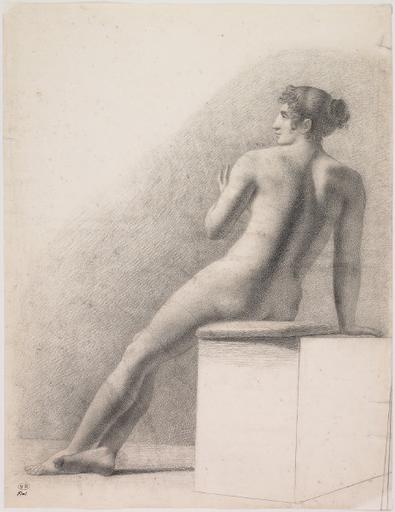 ACADEMIE DE FEMME ASSISE SUR UN SOLLE, AU REVERS ACADEMIE D'HOMME DE PROFIL VERS LA DROITE