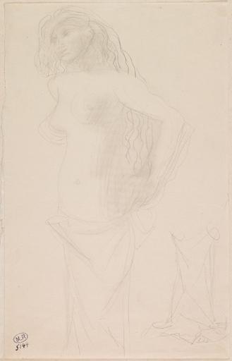 FEMME AUX CHEVEUX DENOUES, VETUE JUSQU'A LA TAILLE, SUR LA DROITE REPRISE DU VETEMENT