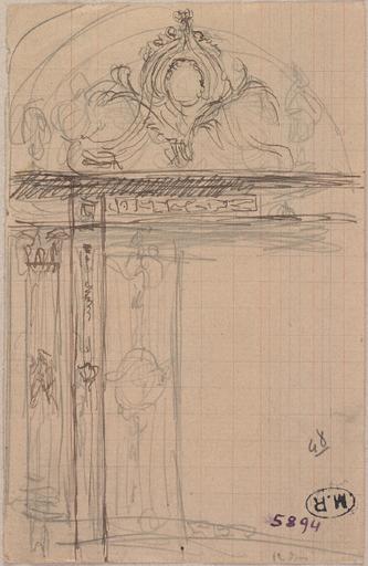 GRILLE EN FER FORGE DE VEVERS OU DE SOISSON ?, AU VERSO PERSPECTIVE DE CHATEAU FORT ?