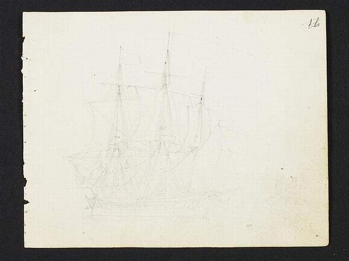 Croquis d'un navire à trois mâts