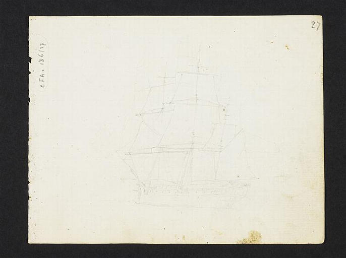 Croquis d'un vaisseau de guerre à trois mâts