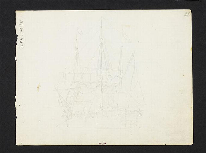 Croquis d'un vaisseau de guerre à trois mâts