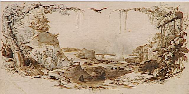 La chasse américaine ; Projet de frontispice pour les 'Travels in North America' du Prince de Wied