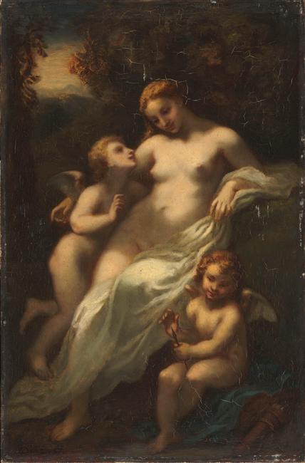 LES CARESSES DE L'AMOUR, dit aussi NYMPHE ET DEUX AMOURS