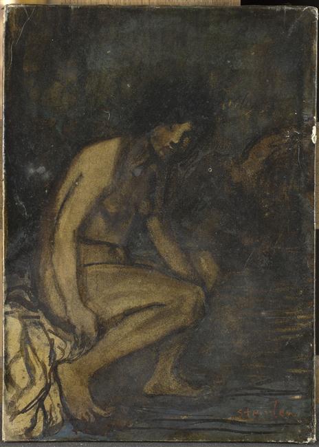 Petite étude de nu assis sur fond sombre