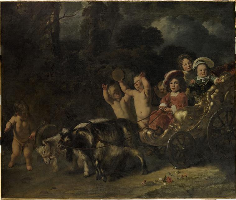 ENFANTS NOBLES DANS UN CHAR TRAINE PAR DES CHEVRES, DIT AUTREFOIS PORTRAIT PRESUME DE GUILLAUME HENRI DE NASSAU, ENFANT, FUTUR GUILLAUME III