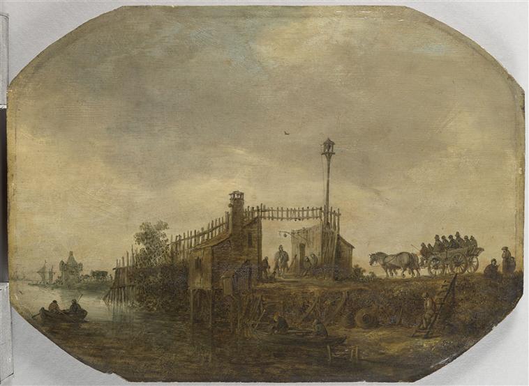 PAYSAGE AVEC CHARRETTE SUR UNE DIGUE