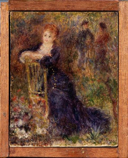 Jeune femme assise dans un jardin