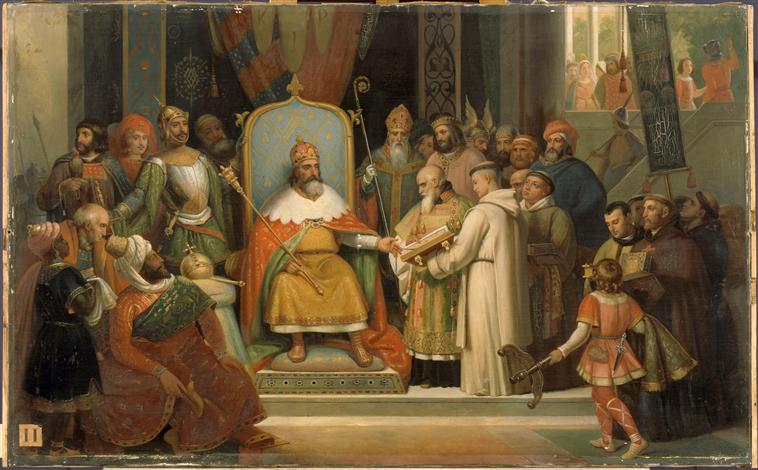ALCUIN PRESENTE A CHARLEMAGNE.780