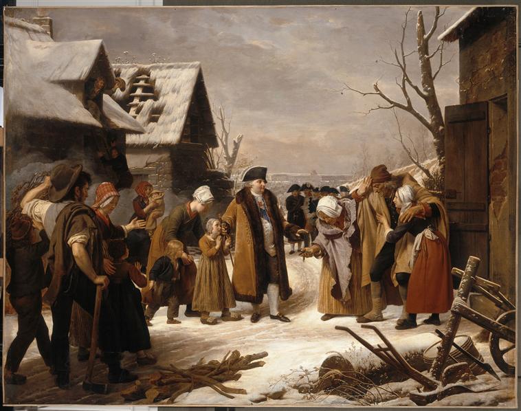 LOUIS XVI DISTRIBUANT DES SECOURS AUX PAUVRES PENDANT L'HIVER DE 1788