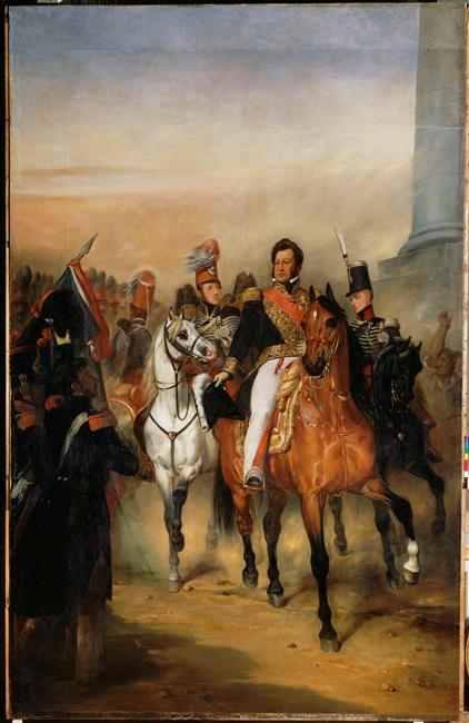 LE LIEUTENANT GENERAL DU ROYAUME RECOIT A LA BARRIERE DU TRONE LE 1ER REGIMENT DE HUSSARDS COMMANDE PAR LE DUC DE CHARTRES. 4 AOUT 1830