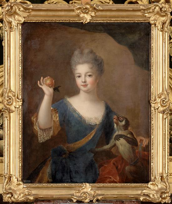 Princesse inconnue présentant une pomme à un singe ; Marie-Anne de Bourbon-Conti, duchesse de Bourbon (1689-1720) (ancien titre)