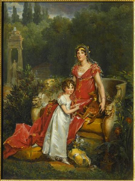 MARIE-ANNE-ELISA BONAPARTE, PRINCESSE DE LUCQUES ET DE PIOMBINO, GRANDE DUCHESSE DE TOSCANE, ET SA FILLE DANS LES JARDINS BOBOLI A FLORENCE