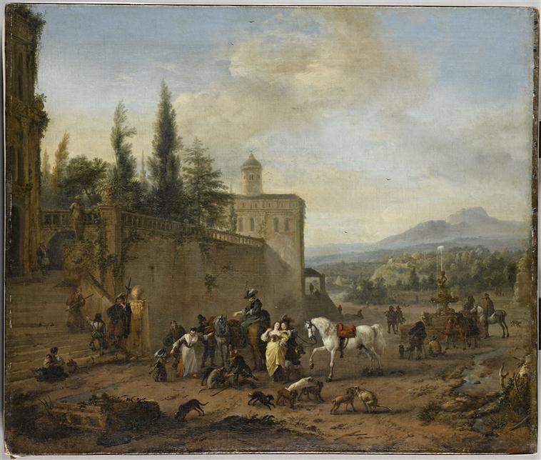 LE DEPART POUR LA CHASSE AU PIED D'UN PALAIS