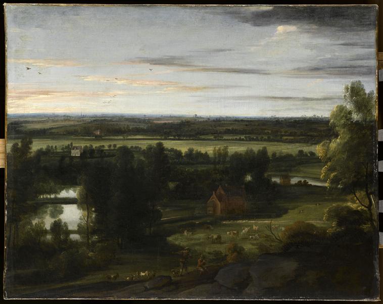 VUE D'UNE PLAINE AVEC PATRES ET ETANGS