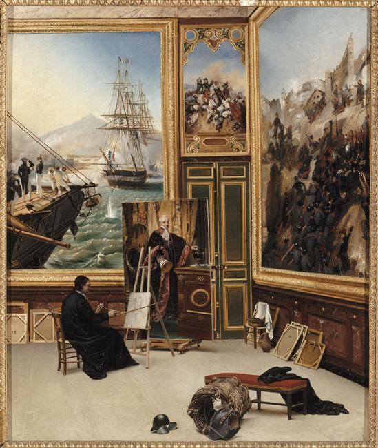 UN PEINTRE FAISANT LA COPIE DU PORTRAIT DE FONTANES DANS LA SALLE 103 DU MUSEE DE VERSAILLES