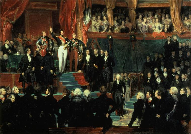 LE ROI LOUIS-PHILIPPE 1ER PRETE SERMENT, EN PRESENCE DES CHAMBRES DE MAINTENIR LA CHARTE DE 1830.9 AOUT 1830