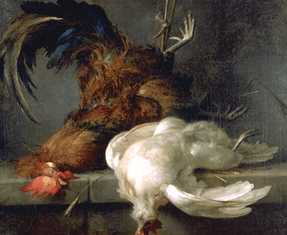 NATURE MORTE, COQ ET POULE ; DIT AUSSI DEUX COQS MORTS