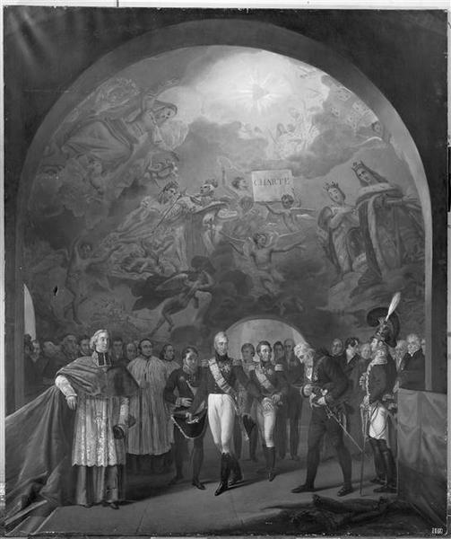LE ROI CHARLES X VISITE LES PEINTURES DE GROS A LA COUPOLE DU PANTHEON.3 NOVEMBRE 1824