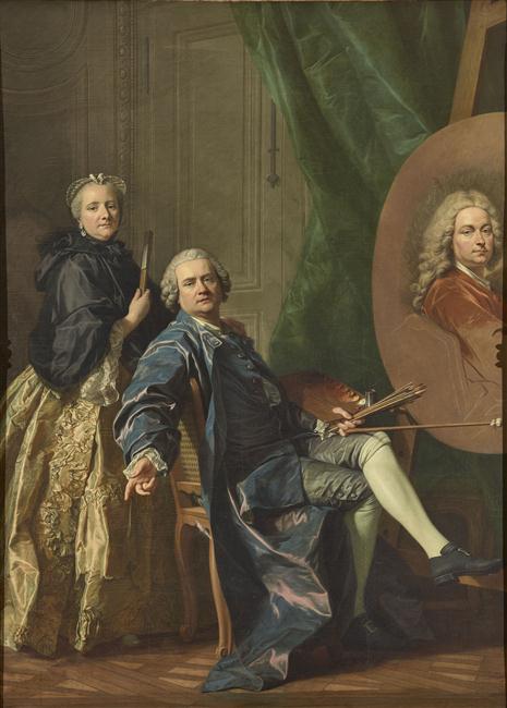 LOUIS-MICHEL VAN LOO ET SA SOEUR PRES DU PORTRAIT DE LEUR PERE
