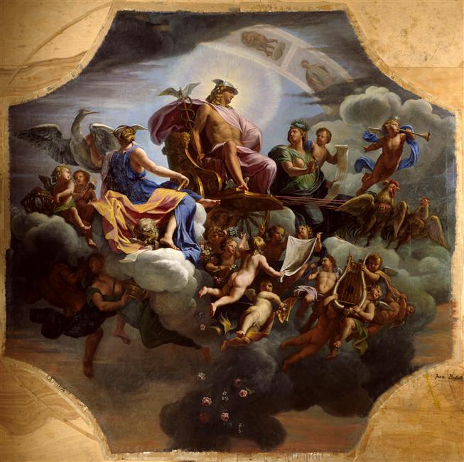 MERCURE SUR SON CHAR TIRE PAR DEUX COQS