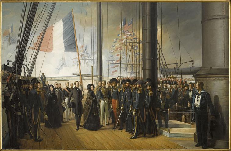 LA REINE VICTORIA VISITANT L'ESCADRE FRANCAISE EN RADE DE PORTSMOUTH.15 OCTOBRE 1844