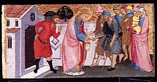 SAINT LAURENT DISTRIBUE AUX PAUVRES ET AUX MALADES LES TRESORS LEGUES PAR L'EMPEREUR DECHU PHILIPPE LE JEUNE A L'EGLISE