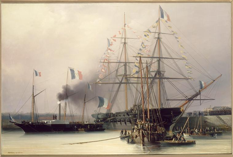 Transbordement des cendres de Napoléon 1er de la 'Belle Poule' sur le vapeur 'Normandie' en rade de Cherbourg, 8 décembre 1840