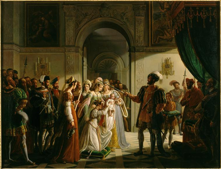 François 1er armant chevalier son petit-fils Francois II. 1546