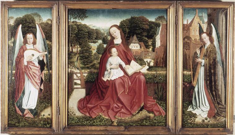 LA VIERGE A L'ENFANT ENTOUREE D'ANGES.L'ANNONCIATION (REVERS)