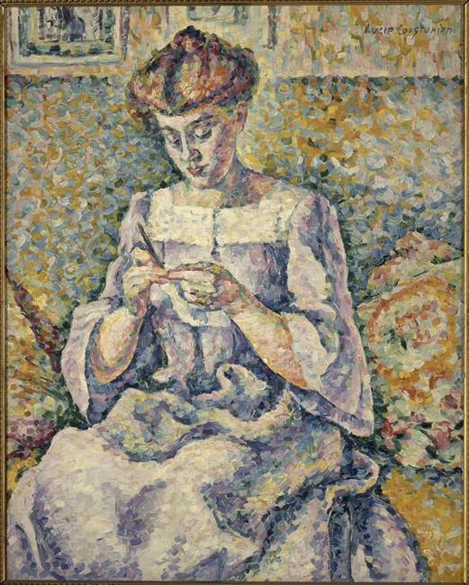 FEMME FAISANT DU CROCHET