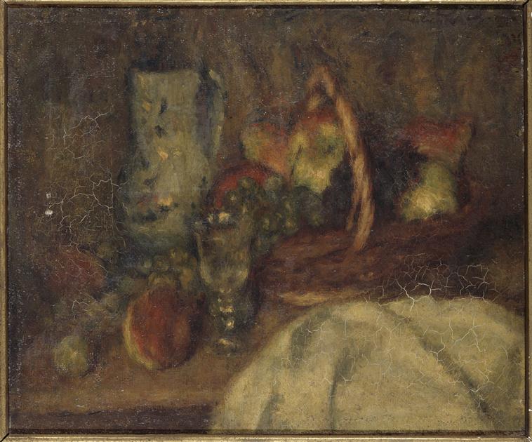 NATURE MORTE, PECHES ET AMANDES VERTES