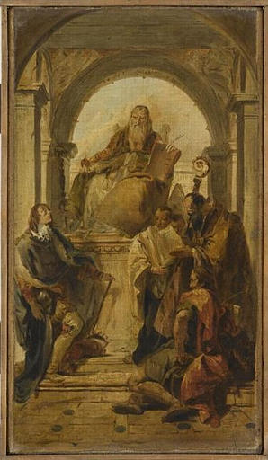 LES SAINTS AUGUSTIN, LOUIS DE FRANCE, JEAN L'EVANGELISTE, ET SAINT EVEQUE