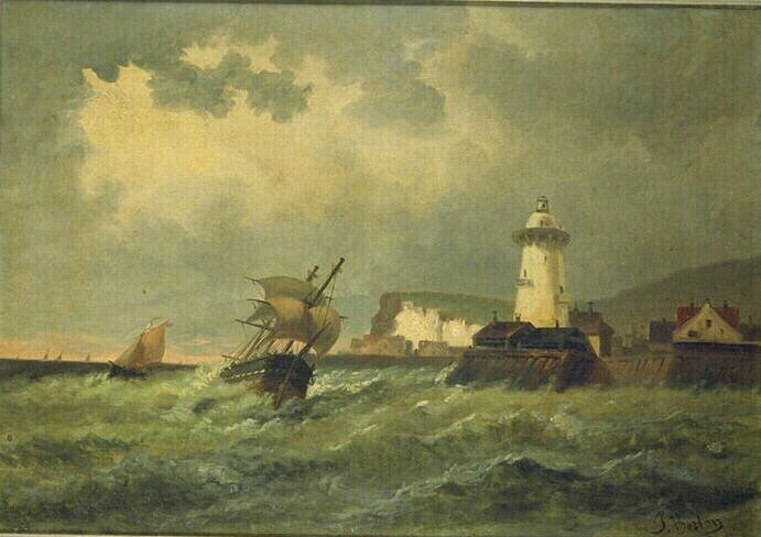 Marine (navires au large d'un port normand)