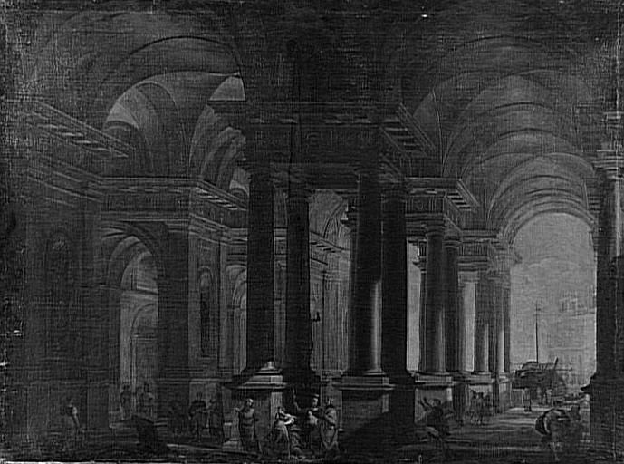 INTERIEUR D'UN TEMPLE AVEC FIGURES