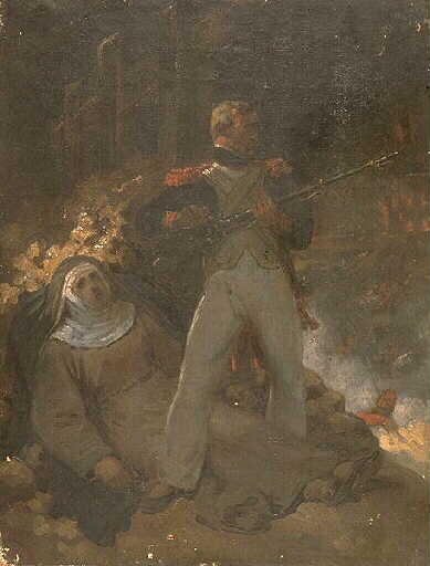 Soldat défendant une religieuse