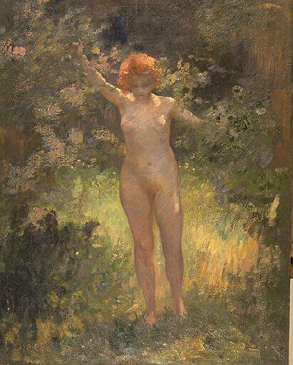 Femme nue au milieu de branchages, jeunesse
