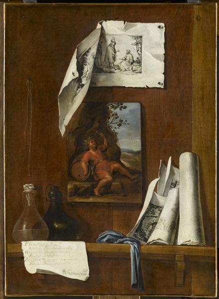 Nature morte en trompe-l'oeil : le vin. allégorie du goût
