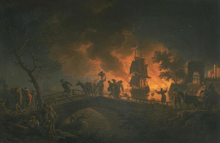 INCENDIE D'UN PORT LA NUIT