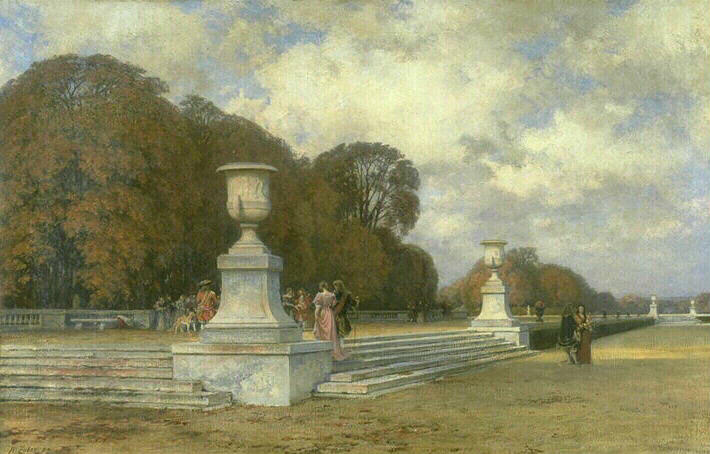 Les marches de marbre rose à Versailles (paysage d'automne dans le parc de Versailles)