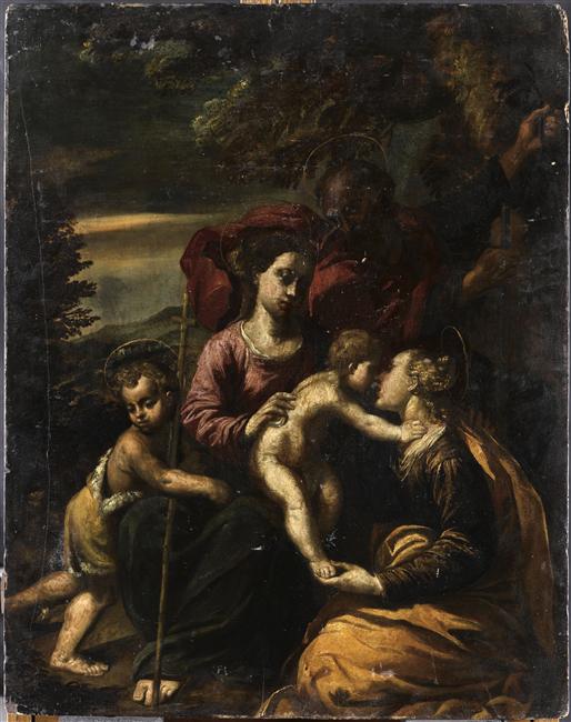 LA SAINTE FAMILLE AVEC LE PETIT SAINT JEAN-BAPTISTE ET SAINTE CATHERINE