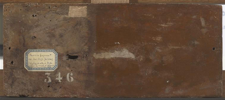 ECU INSCRIT DANS UNE COURONNE DE FEUILLAGE SUR UN FOND DE PAYSAGE