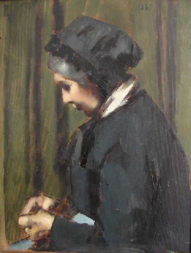 Marie-Anne Henner tricotant