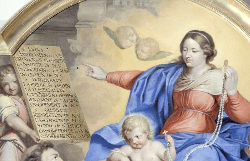 LA VIERGE ET L'ENFANT JESUS REMETTANT UN ROSAIRE A SAINT DOMINIQUE