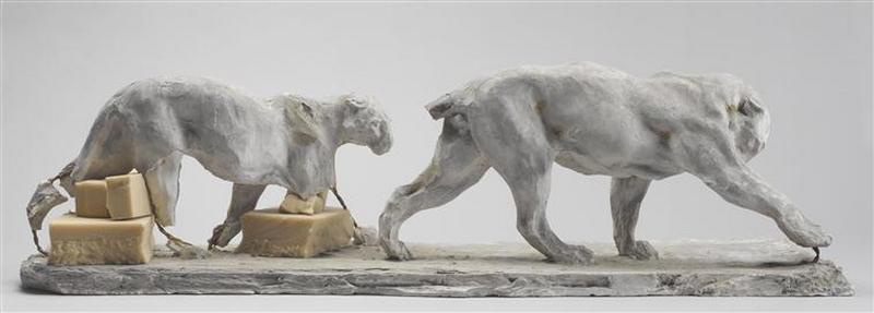 DEUX PANTHERES MARCHANT